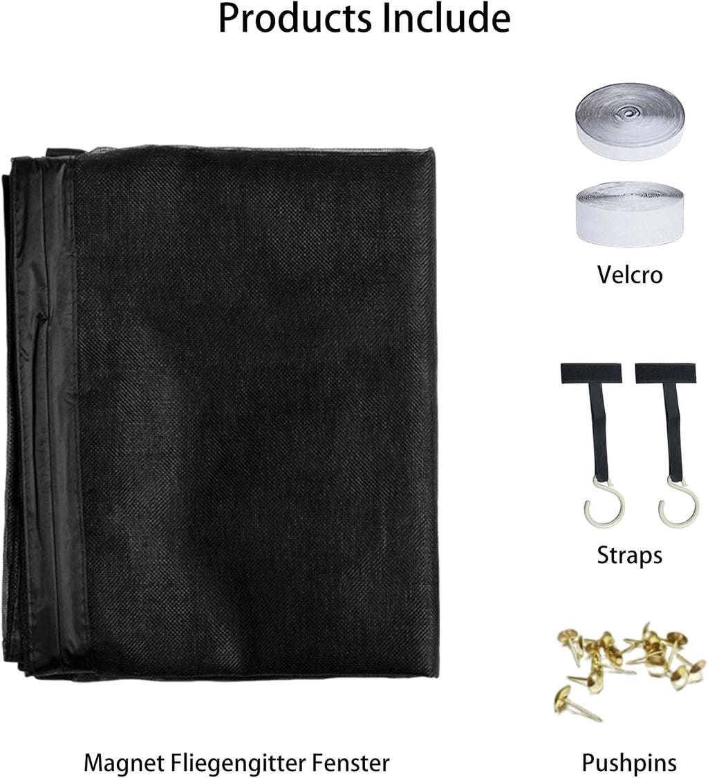  Window Mosquito Net 149 X 107 Cm Anti-Mosquito Self Adhesive Breathable Curtain Mesh Ultra Thin Mesh For Window Patio Doors, Black