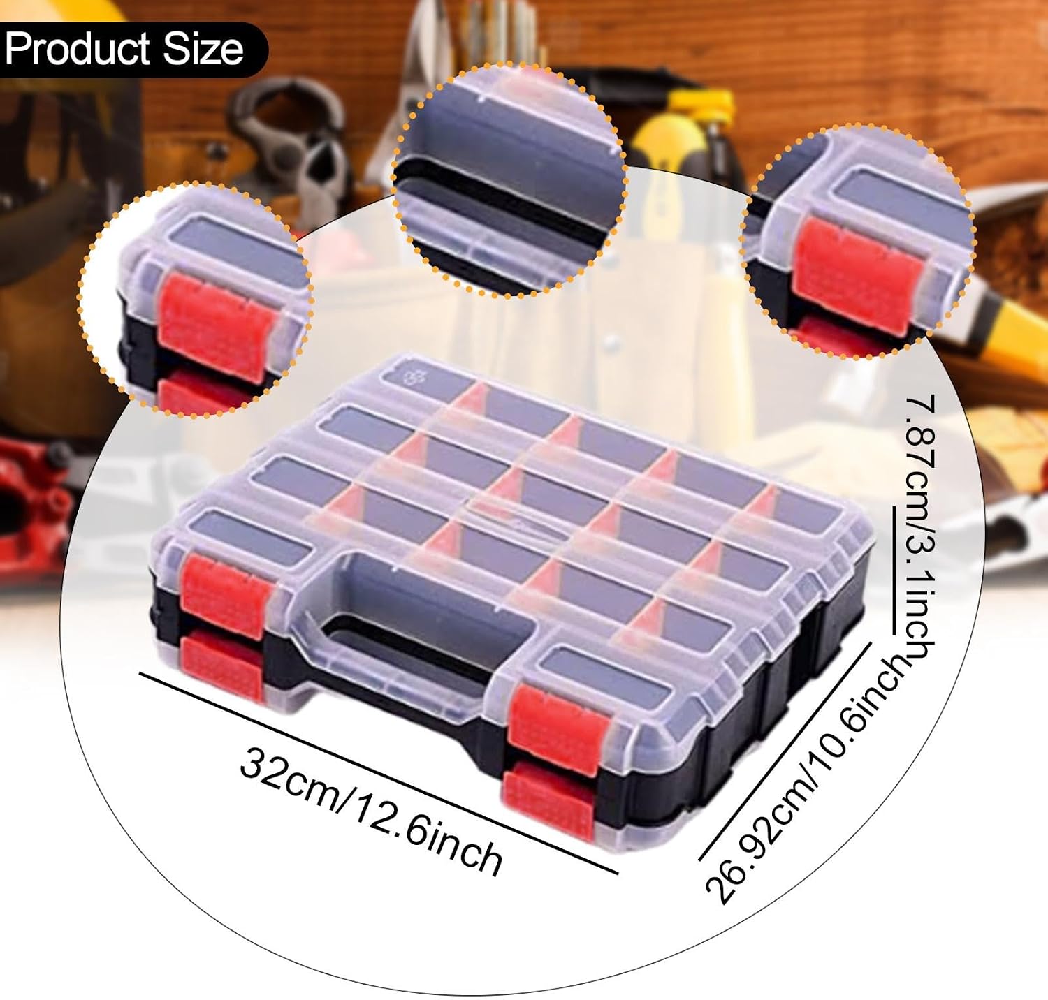  Boîte De Rangement Pour Petites Pièces, Boîte à Vis, Boîte D'assortiment, Conception Double Face Avec 34 Compartiments Personnalisables Pour Clous, Rouge