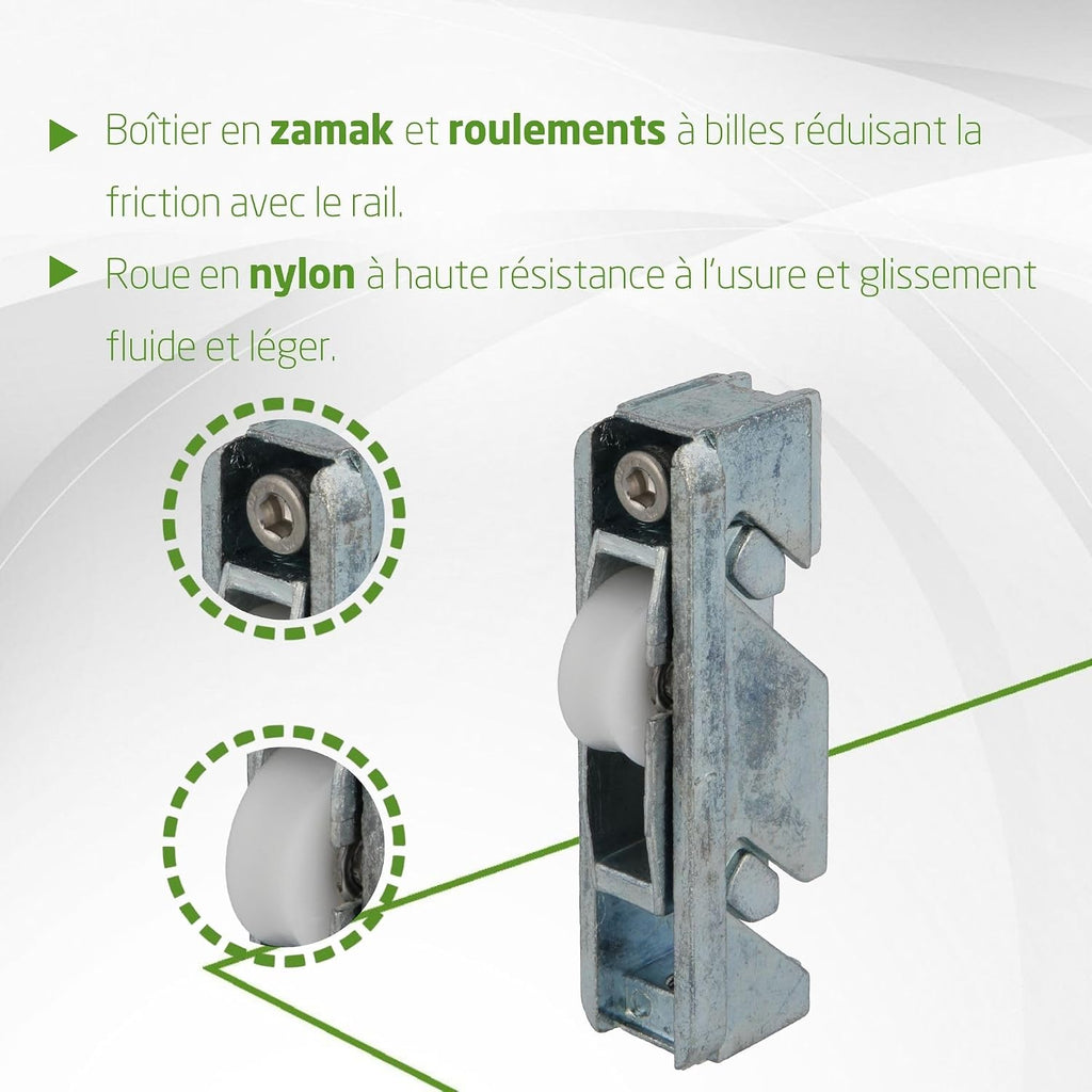  Amig - Roulement Fenêtre Coulissante | Lot De 2 Unités | Taille 79 X 21 Mm | Boîtier Métallique Réglable | Roulement à Aiguilles | Conçu Pour Les Fenêtres Coulissantes | Zamak Zincé