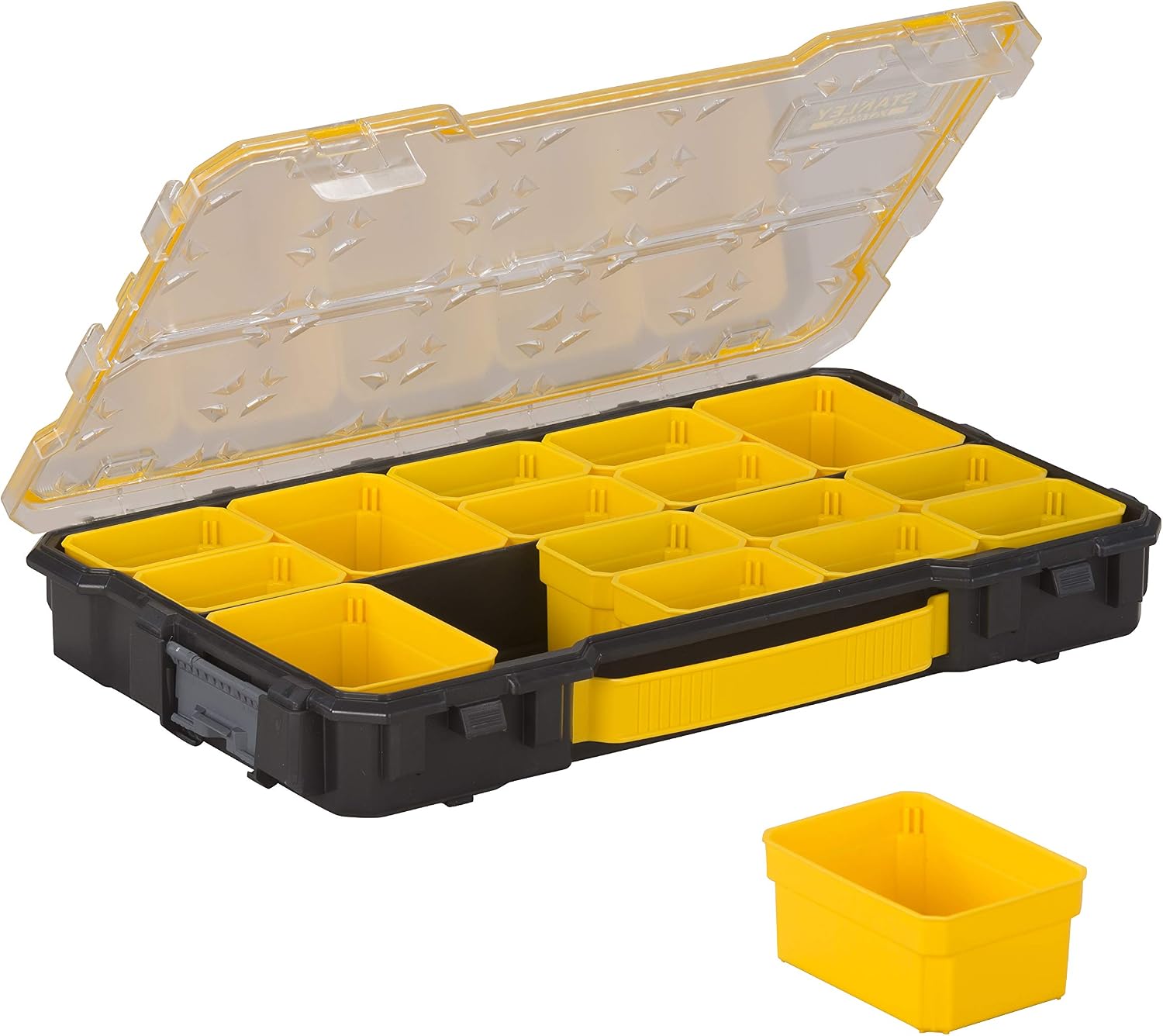  Stanley Fmst1-75779 Boîte À Outils Étanche Profi 2/3 Gamme FatMax - Couvercle Transparent - Attaches Plastiques - Étanche - Ip53 - Pas De Poignée Noir Jaune