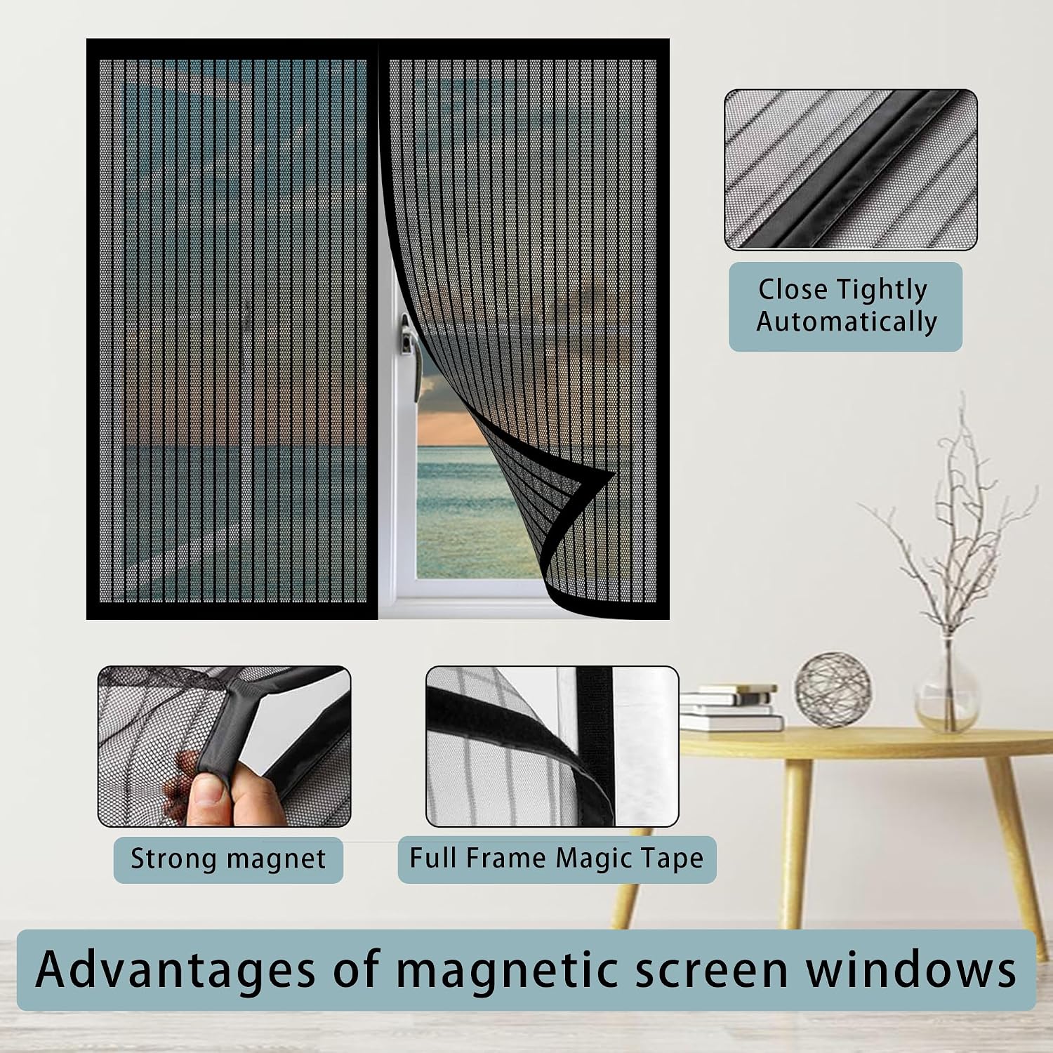  Magnetic Window Mosquito Net 126 X 204 Cm Magnetic Mosquito Net Without Tools Powerful Magnets For Window Doors Patio, Black