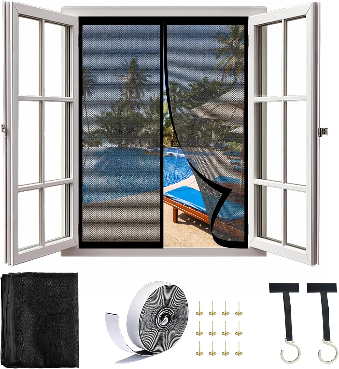 Magnetic Fly Screen Door Window 127 X 123 Cm Self-Adhesive Mosquito Net For Breathable Windows, Ultra Thin Mesh For Most Types Of Windows, Black