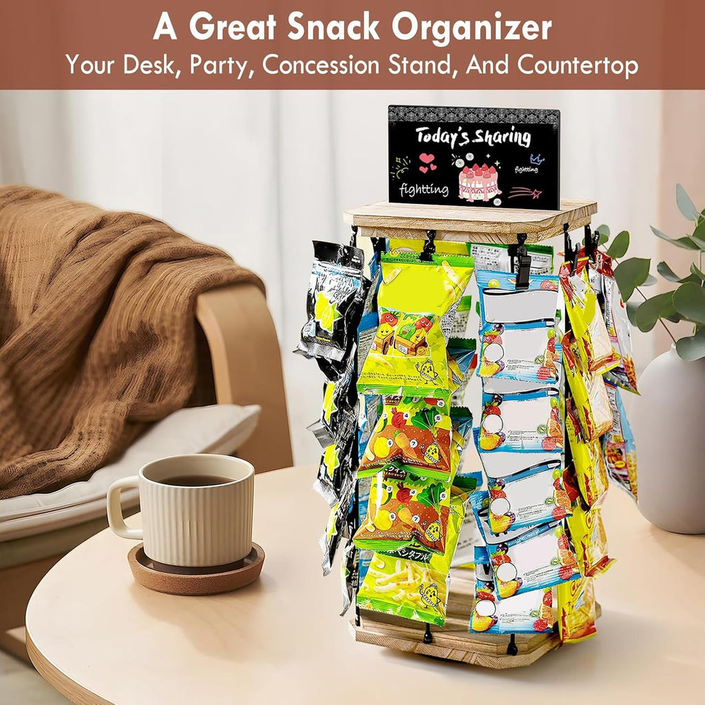  Générique Chip Rack Display Stand, 5-Tier Snack Organizer, 40 Clip Capacity, 360° Rotating Storage, Message Board Included, Kitchen Pantry Organizer, Space-Saving Design