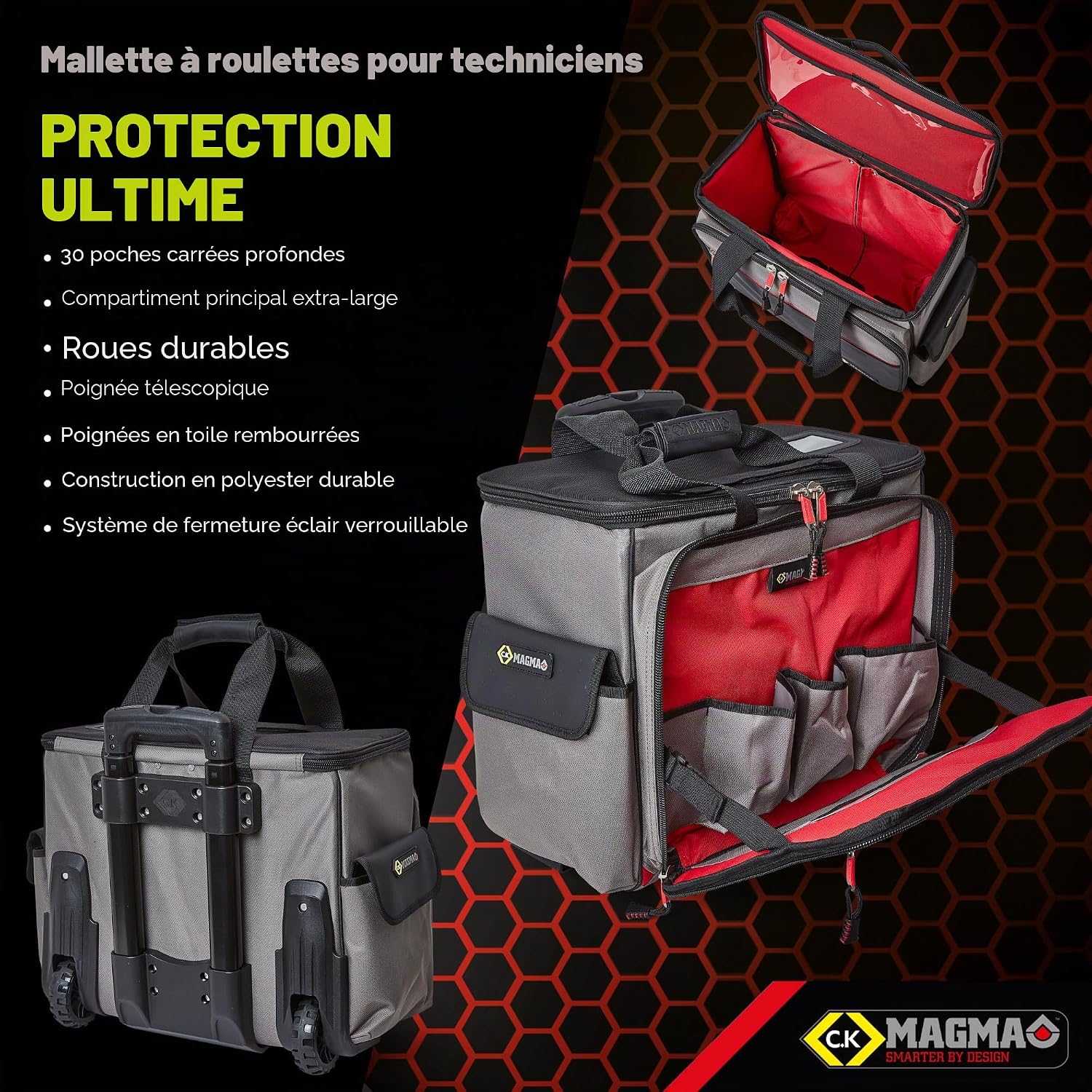  C.K Magma Malette Outils Sur Roulettes, Caisse A Outil De Technicien, Sac à Outils De Electricien, Boite A Outil Vide, Rangement Des Outillage, Sacoche Roulante, Trousse Vide, MA2650