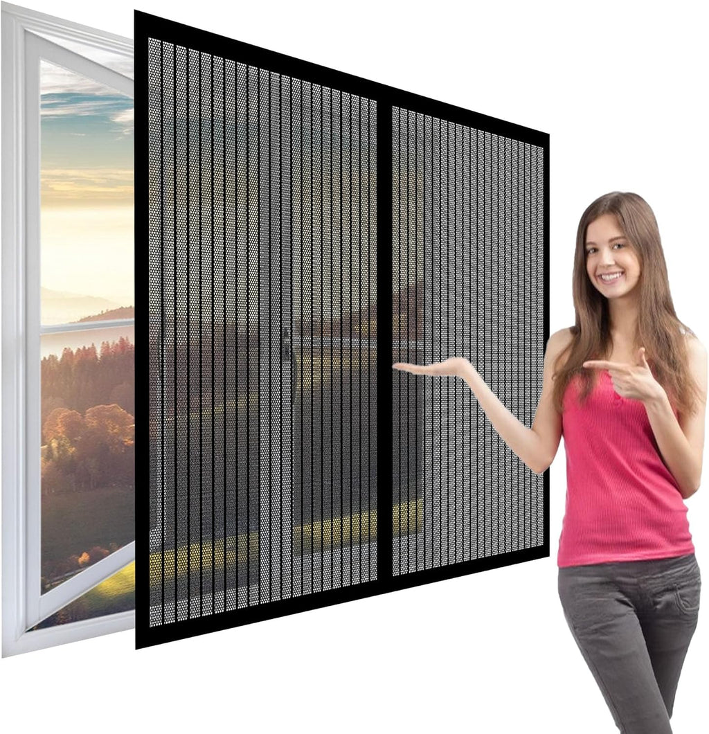  Mosquito Net Window 119 X 100 Cm Roll-Up Magnetic Automatic Stop For Types Of Windows, Black