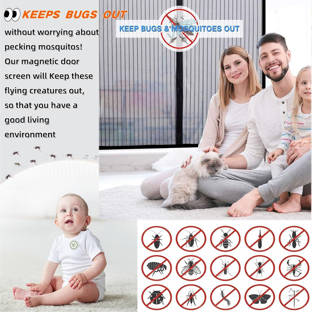  Magnetic Window Mosquito Net 57 X 110 Cm Top And Bottom With Automatic Magnetic Closure Mosquito Net For Windows Of Various Types, Black