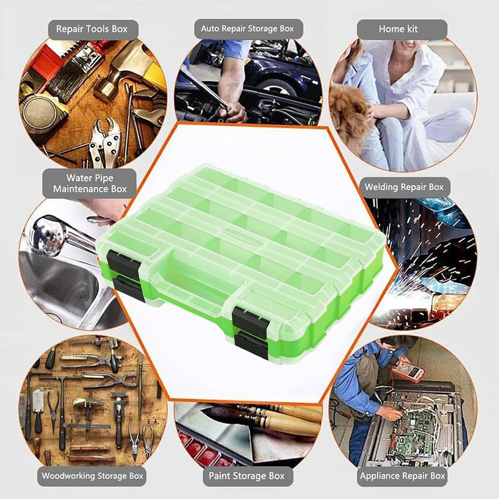 GENERIC Boîte à Outils Portable, étui De Rangement Double Face, Organiseur à 34 Compartiments Pour Petites Pièces, Porte-forets Transparent, Récipient De Matériel Avec Couvercle Sécurisé, Rangement De Perles