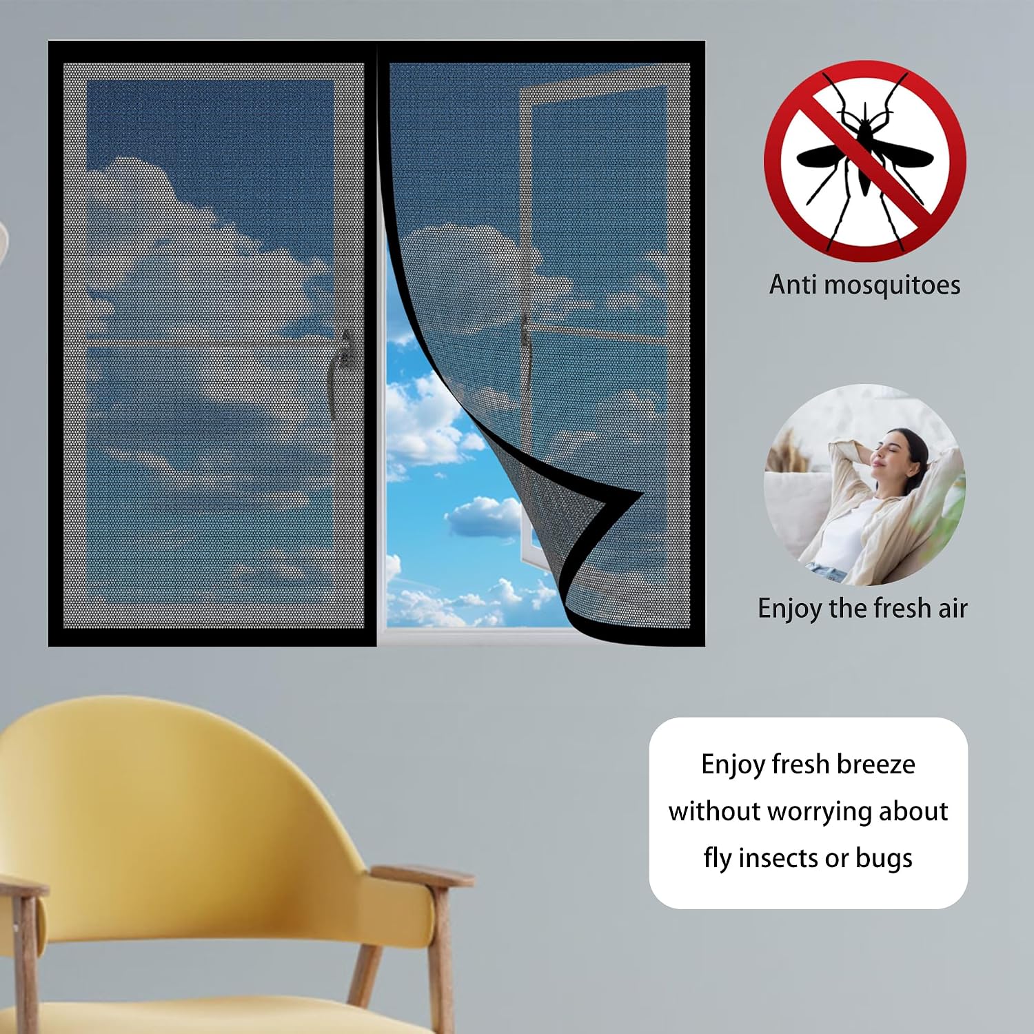  Mosquito Net With Magnetic Closure, 98 X 101 Cm, Automatic Closure, Insect Screen, Magnetic Installation Kit For All Types Of Windows, White