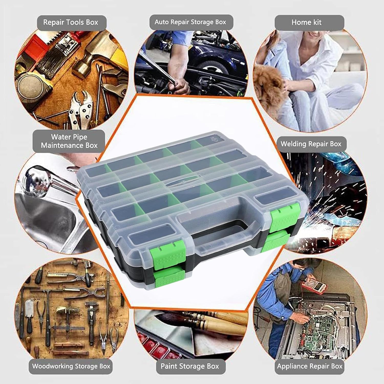 GENERIC Organiseur Portable Double Face, Boîte à Outils Transparente Pour Le Rangement Du Matériel Avec Construction PP, Idéale Pour La Maison, Le Garage, L'atelier, Le Stockage De Boulons, écrous, Forets