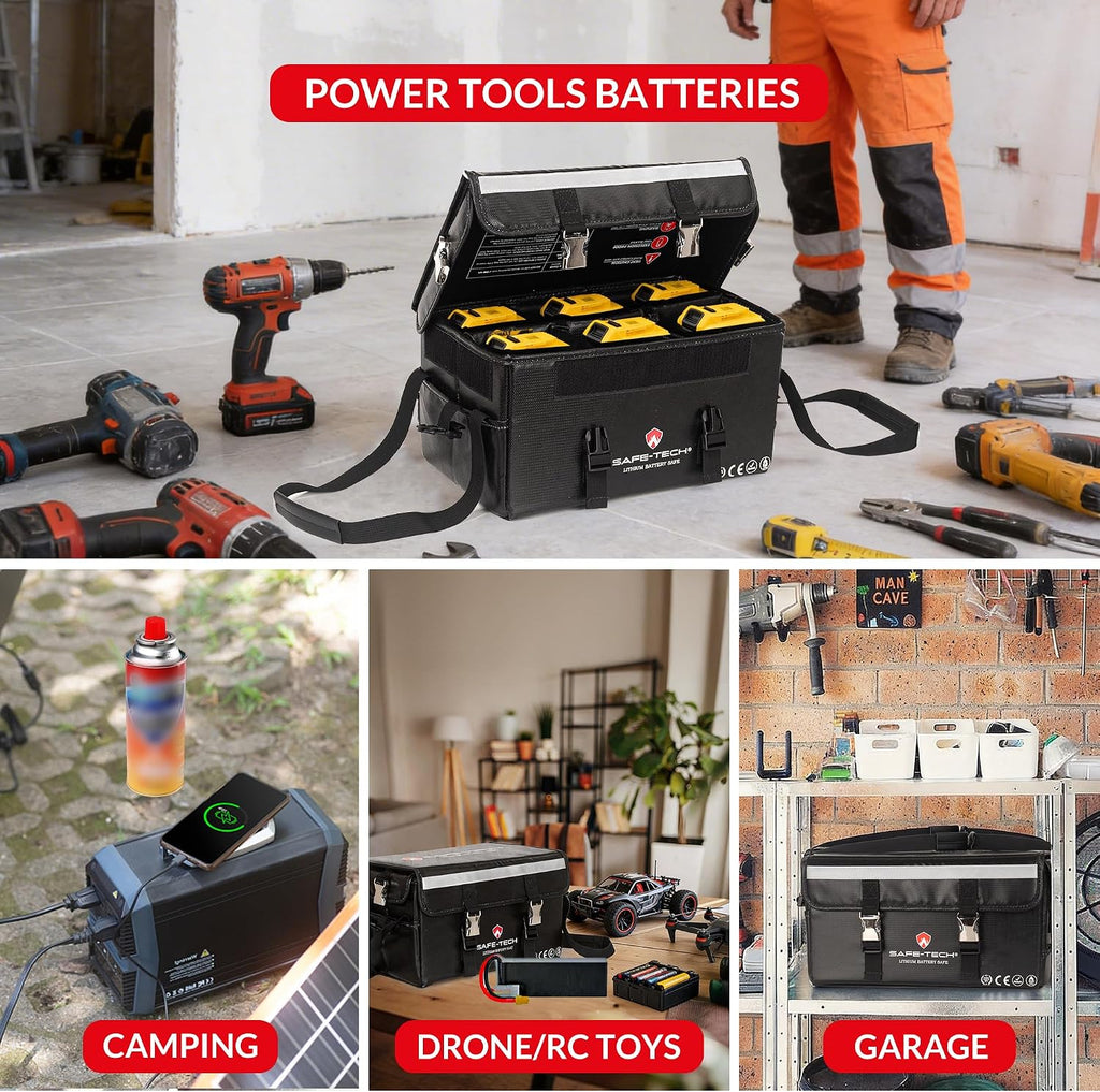  Ensemble De Sacs De Rangement Ignifuges Pour Batterie Avec 3 Mini Pochettes Ignifuges, Grand étui De Sécurité Pour Batterie LiPo Pour Outils électriques De 500 Wh, Séparateurs Réglables Pour DeWalt
