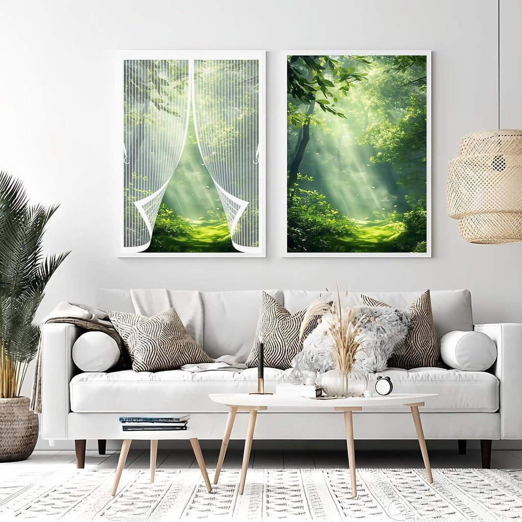  Mosquito Net Window Curtain 73 X 113 Cm (W X H) Anti-Mosquito Automatic Closing No Drilling Fine Mesh Made To Measure For Balcony Doors, Cellar Doors, White