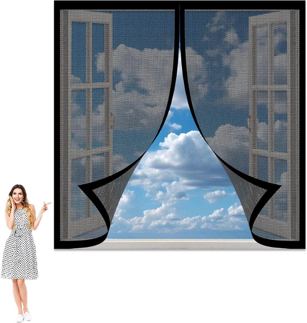  Mosquito Net Window 81 X 133 Cm No Drilling Automatic Closure Easy To Install Automatic Closing For All Types Of Windows, Black