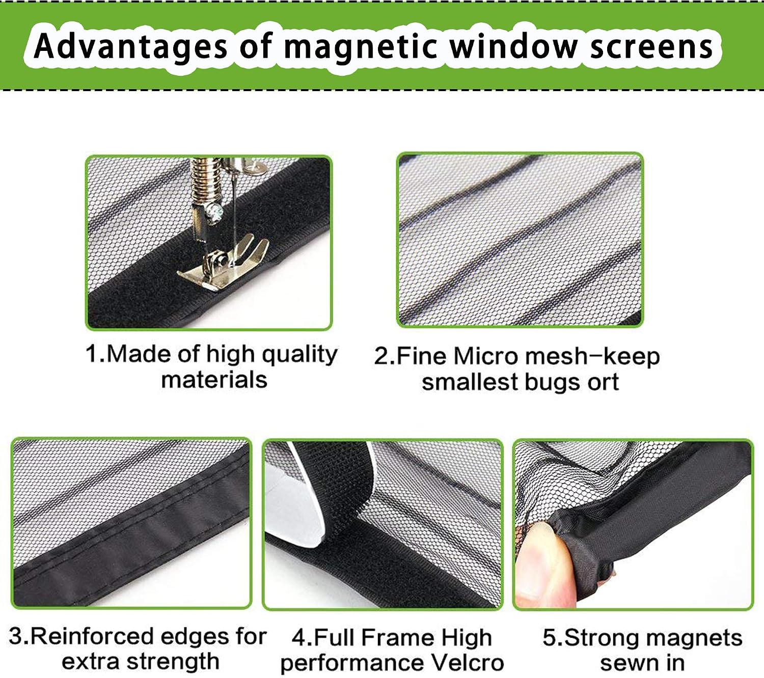  Window Mosquito Net 115 X 95 Cm With Magnets, Anti-Mosquito Magic Tape For Most Types Of Windows, White