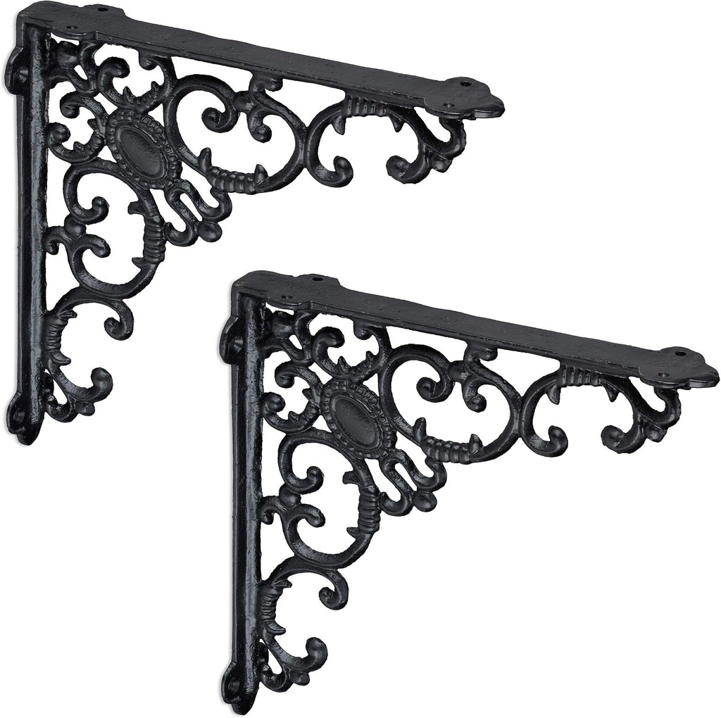  Relaxdays Set Of 2 Antique Cast Iron Bracket Wall Shelf Bracket Baroque Ornaments Bronze