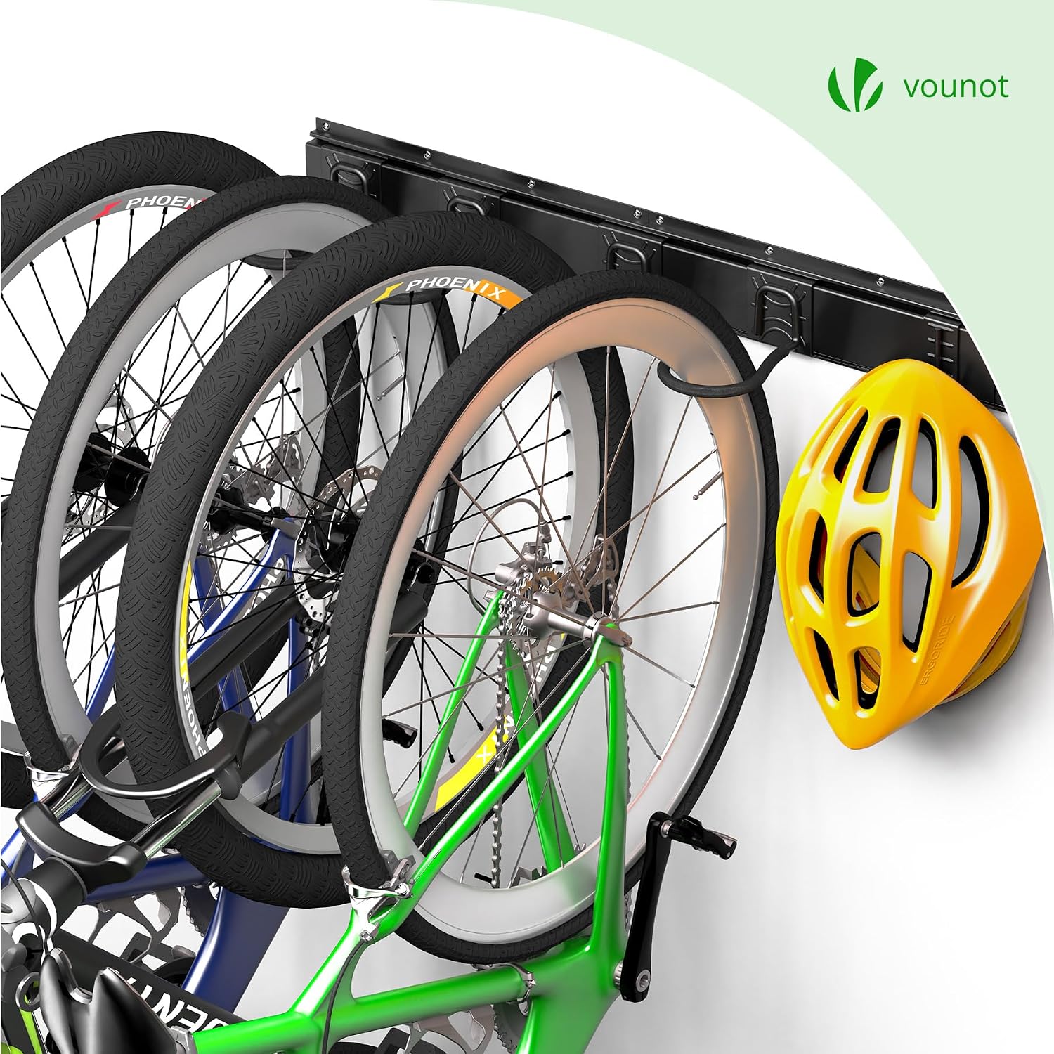  Vounot® Support Vélos Mural En Métal Pour 6 Vélos + 3 Casques Porte De Rangement Avec 6 Coussinets Silicone Anti Taches Crochet Fixation Robuste Pour Garage Cave Noir