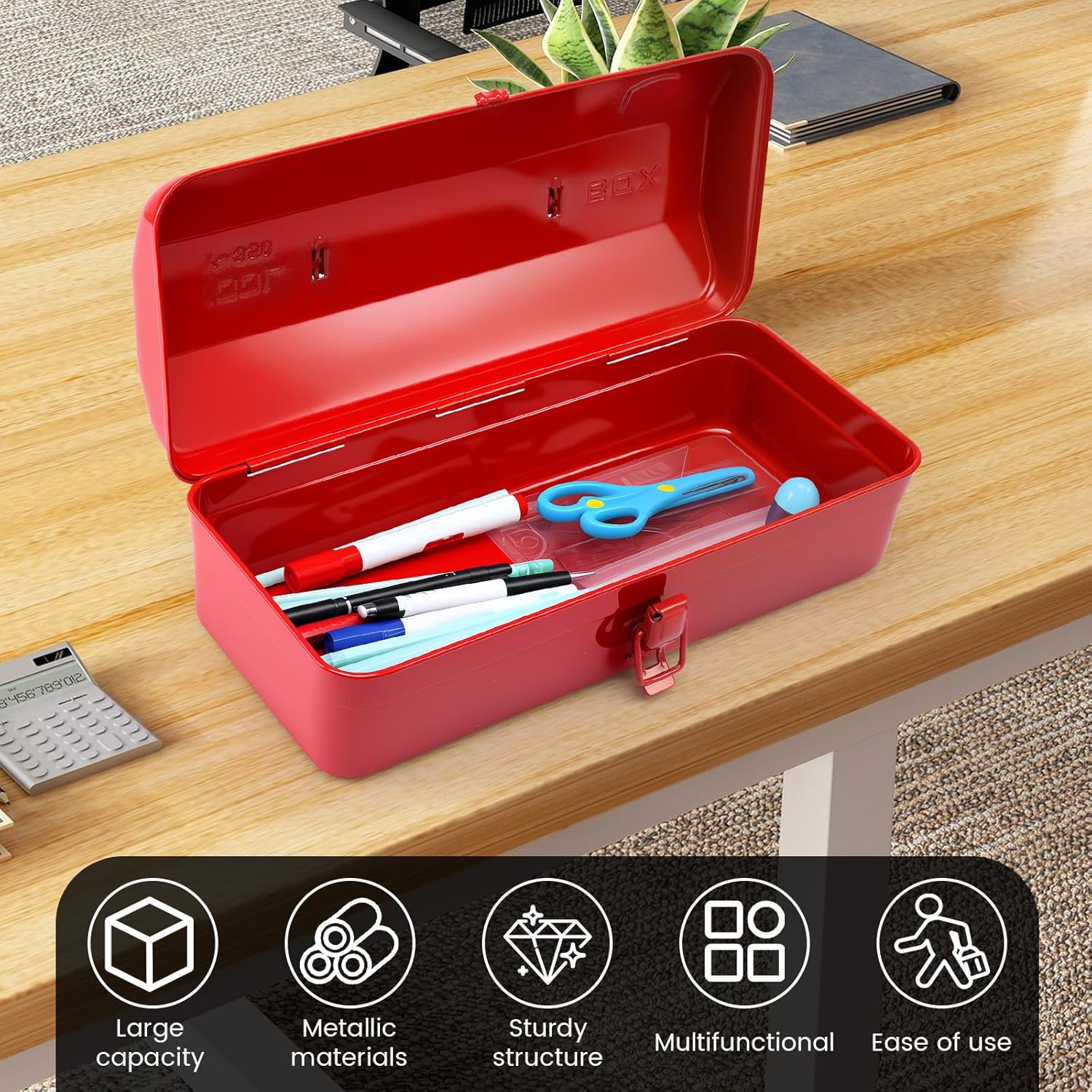  Grande Boîte De Rangement à Outils En Métal Avec Poignée Pour La Maison, Le Garage Et L'atelier, 37 × 16 × 12 Cm, Boîte à Outils Portable Avec Couvercle Verrouillable, Armoire De Rangement