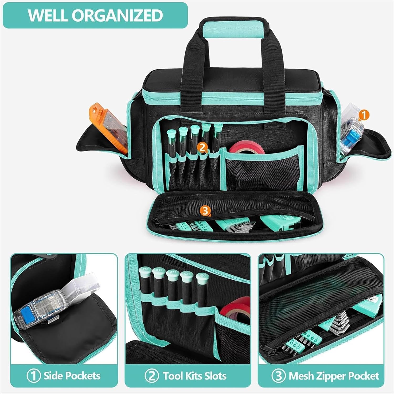  Sac à Outils Tote | Grand Conteneur De Rangement Portable En Oxford | Grand Sac à Outils - Pour Menuisier, électricien, Travail, Jardin, Dortoir, Université, Voyage, Construction Et Camping