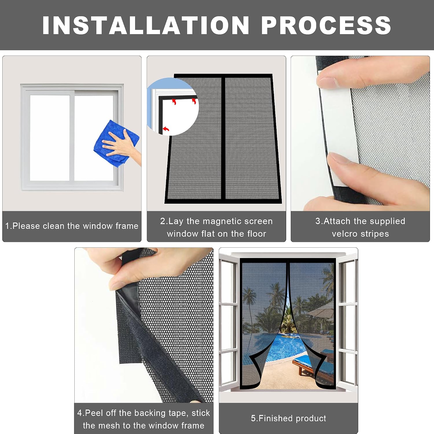  Magnetic Fly Screen Door Window 127 X 123 Cm Self-Adhesive Mosquito Net For Breathable Windows, Ultra Thin Mesh For Most Types Of Windows, Black