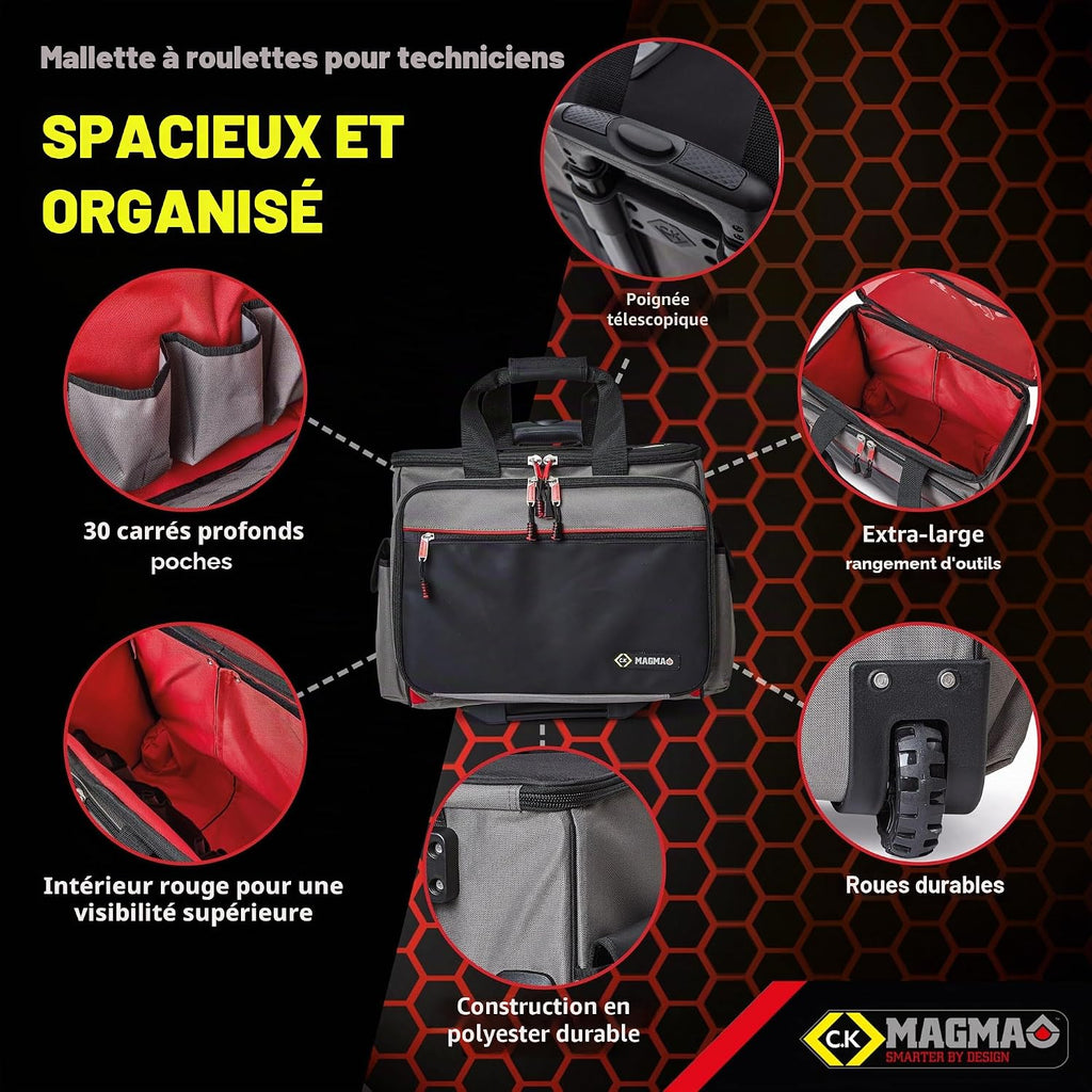  C.K Magma Malette Outils Sur Roulettes, Caisse A Outil De Technicien, Sac à Outils De Electricien, Boite A Outil Vide, Rangement Des Outillage, Sacoche Roulante, Trousse Vide, MA2650