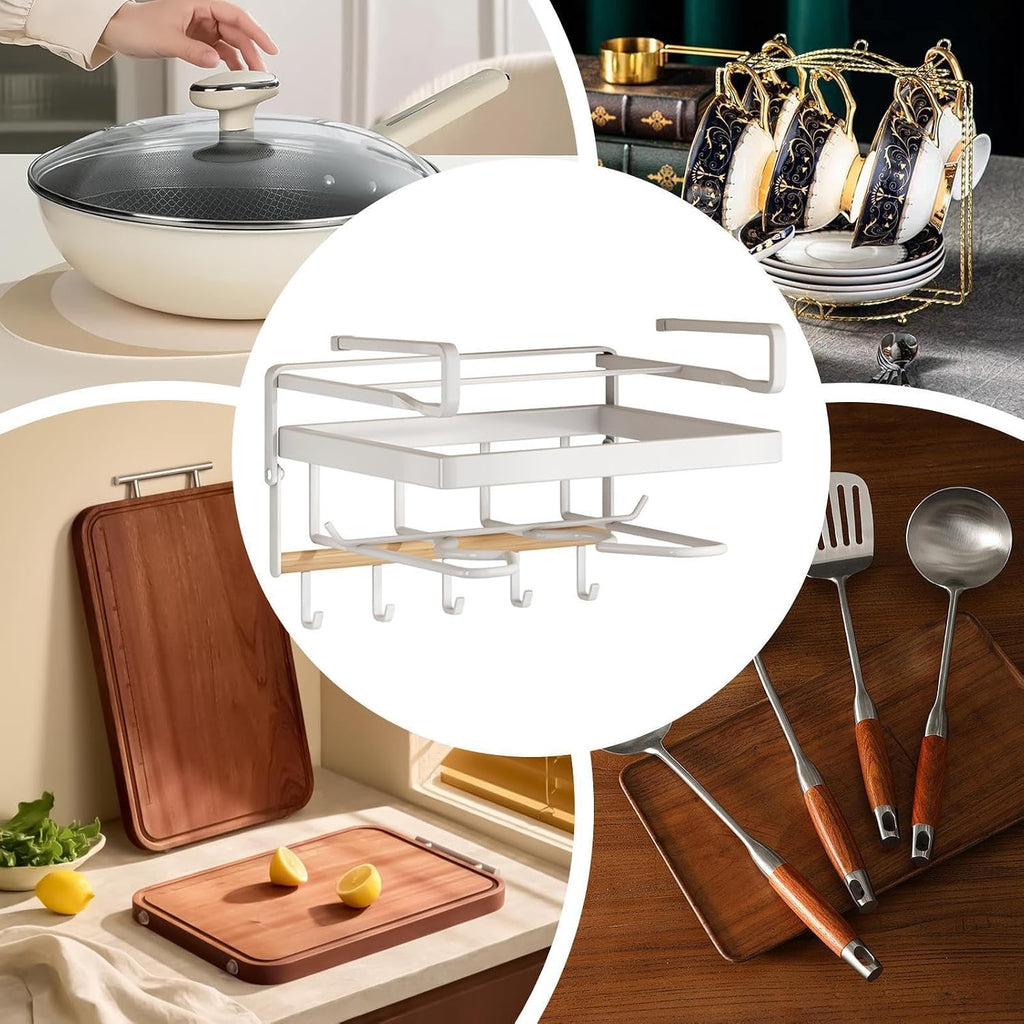  Rangement Sous Comptoir | Métal Sans Perçage Moderne Avec Crochets | Organisateur Sous Placard Support Planche à Découper,Pour Planche à Découper, Couvercle, Spatule, Louche, Torchon Et Maison,