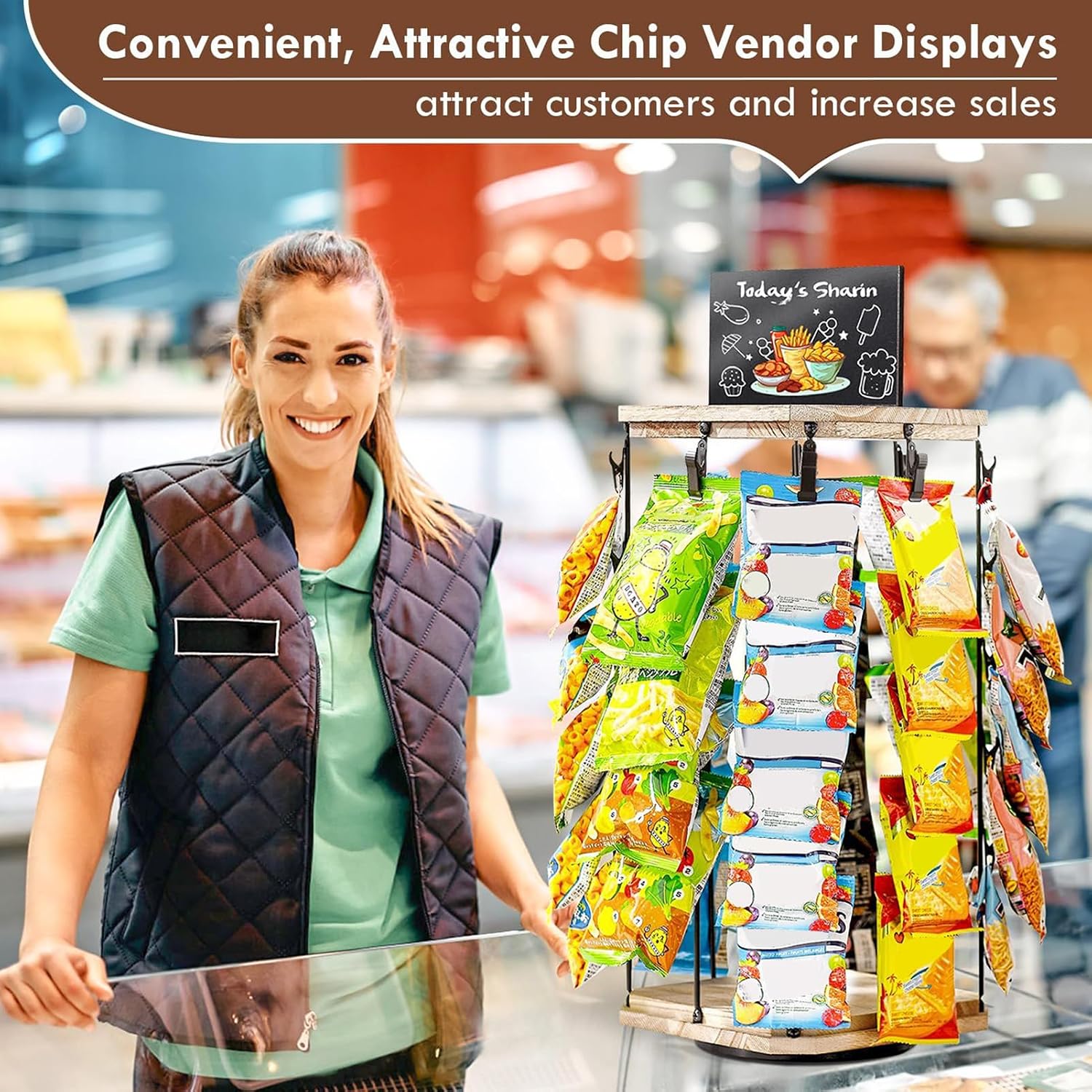  Générique Présentoir À Snacks Pour Comptoir - Organisateur De Snacks Avec Porte-Chips - Support Tournant 5 Niveaux 40 Crochets Stockage Aliments Pour Maison & Magasin