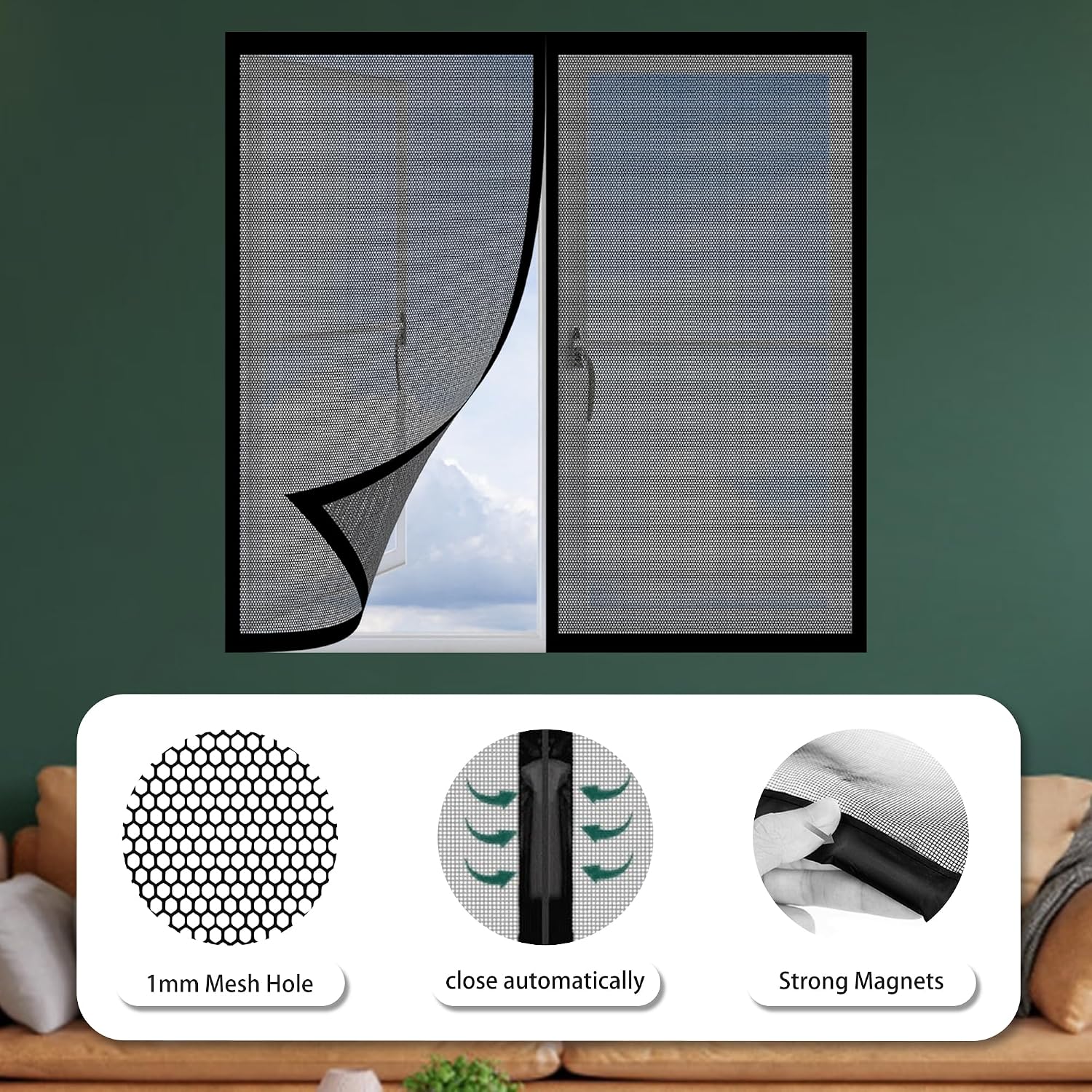  Mosquito Net With Magnetic Closure, 98 X 101 Cm, Automatic Closure, Insect Screen, Magnetic Installation Kit For All Types Of Windows, White
