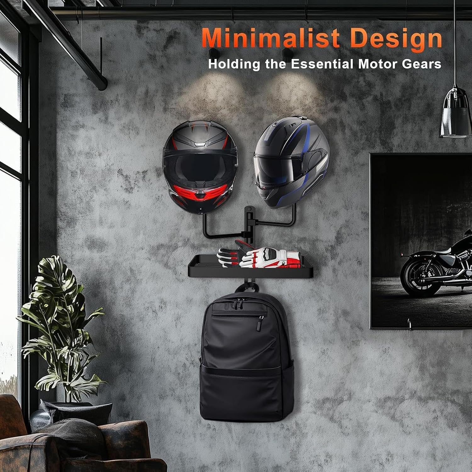  Générique Helmet Holder, Wall Mount Rack, Sturdy Metal Construction With Storage Hook, Space Saving Gears Organizer For Riding Gear, Dirt Bikes, Riders Club, Home Use, Black Colored