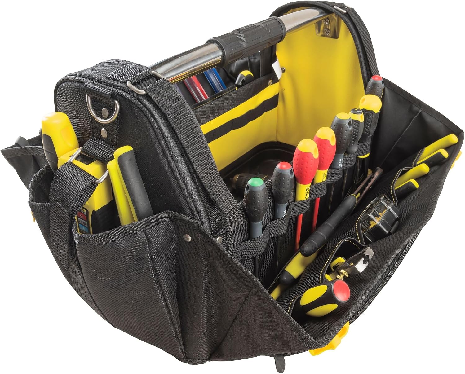  STANLEY Fmst1-80146 Panier Porte-Outils Gamme FATMAX - Base Rigide Étanche - 600 Deniers - Nombreuses Poches - Poignée Acier - Sangle D'Épaule Détachable