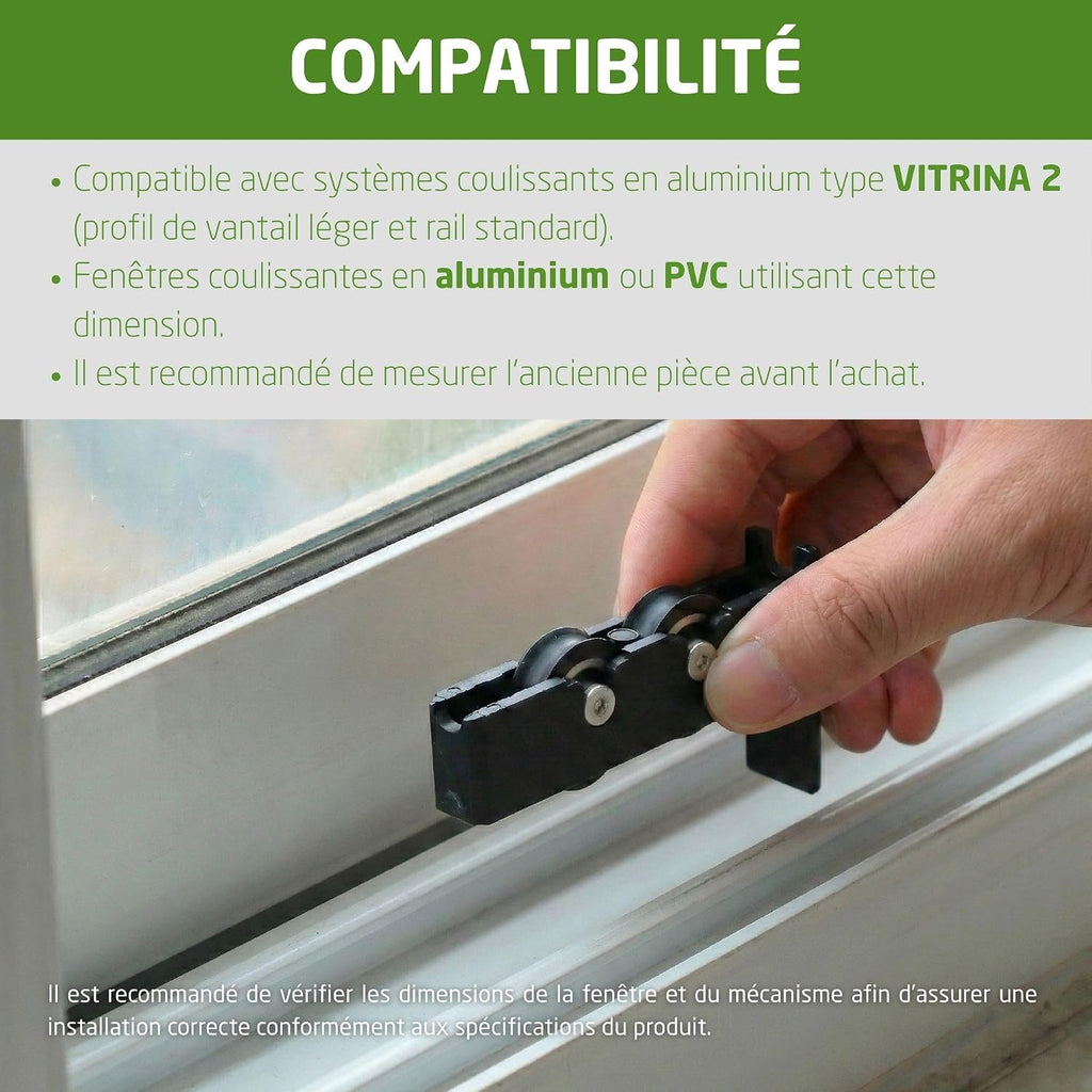  Amig - Roulement De Fenêtre | 2 Unités | 56x14mm | 2 Roues | Boîtier En Nylon Avec Roulements à Billes | Pour Fenêtres Coulissantes | Nylon Noir