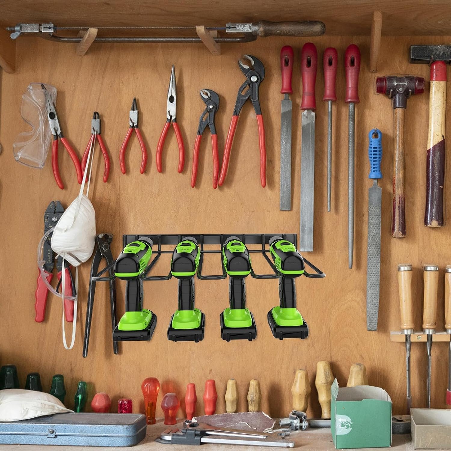  Générique Drill Holder Wall Mount, Cordless Power Tool Organizer, 14.88x6.89x1.77 Inches, Storage Rack Thickened Design, Wall Mounted Utility Shelf For Garage, Workshop (Multicolor)