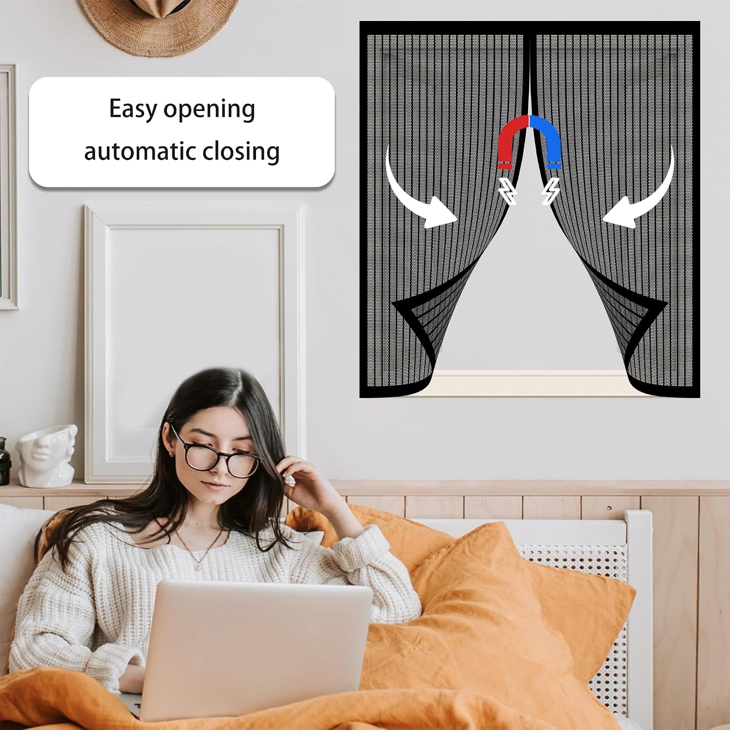 Mosquito Net Window 119 X 100 Cm Roll-Up Magnetic Automatic Stop For Types Of Windows, Black