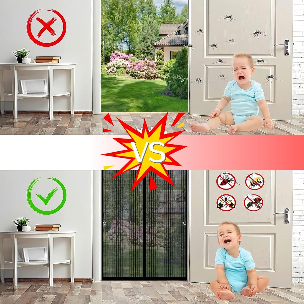  Magnetic Window Mosquito Net 133 X 84 Cm Anti-Mosquito Automatic Closing No Drilling Fine Mesh Anti-Mosquito Curtain For Doors, Various Sizes, Black