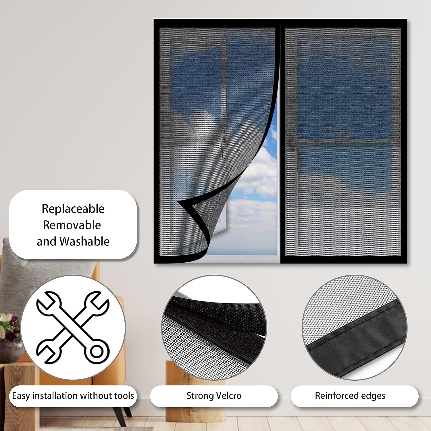  Mosquito Net With Magnetic Closure, 98 X 101 Cm, Automatic Closure, Insect Screen, Magnetic Installation Kit For All Types Of Windows, White