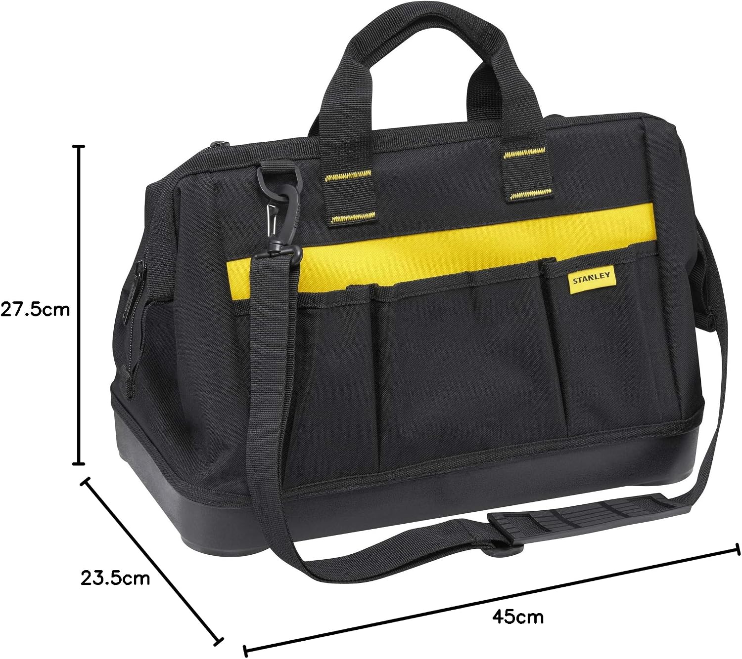  STANLEY 1-96-183 Sac À Outils En Tissu 600 X 600 Deniers - Multi-Compartiments - Sangle Bandoulière Avec Renfort Au Niveau De L'Épaule - Conception Rigide - Dimensions (en Cm): 44,7 X 27,5 X 23,5