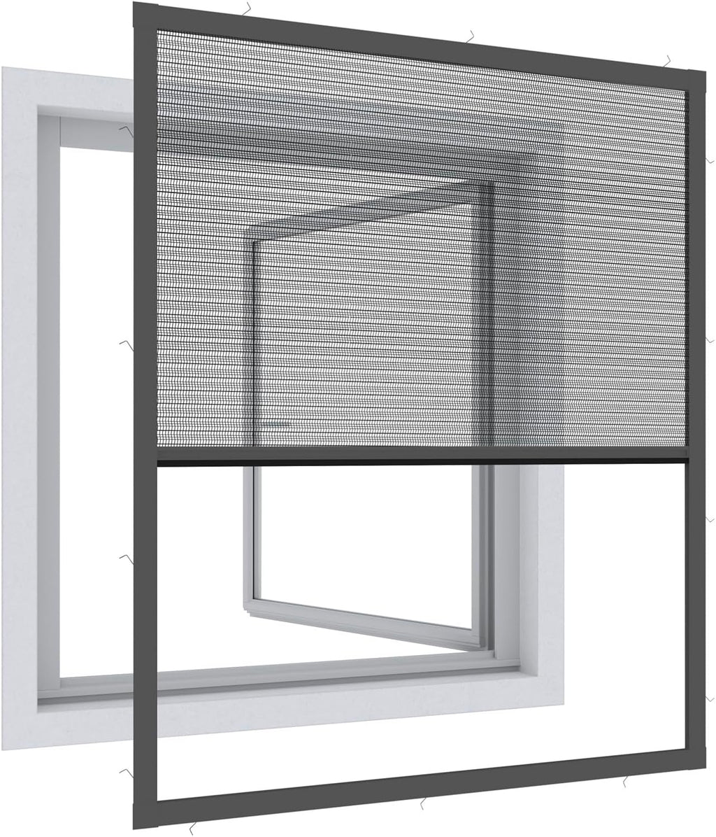  Windhager Ultra-Flat Premium Pleated Window Mosquito Net Charcoal Grey 130 X 150 Cm