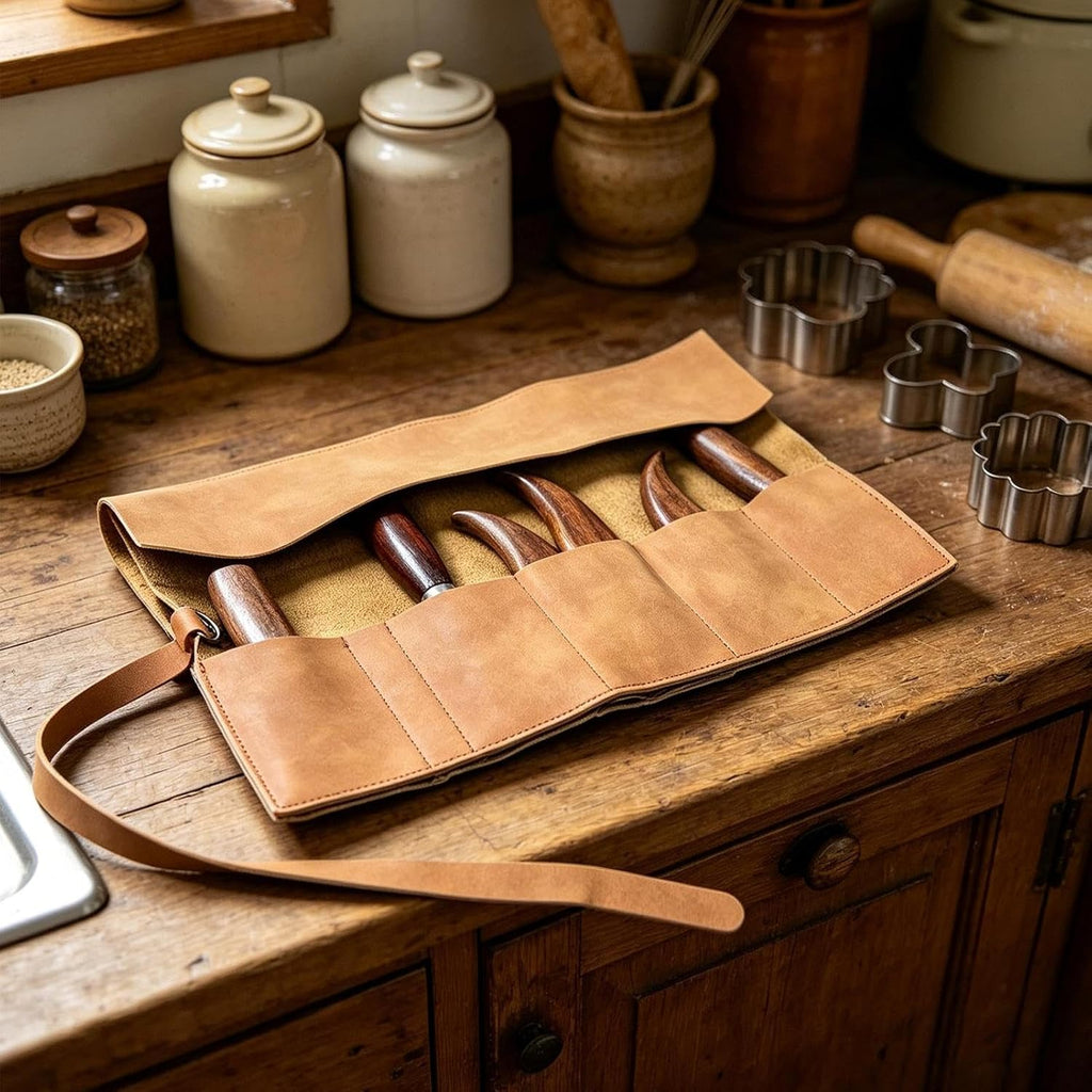 Genérico Étui Porte-outils à Rouleau En Cuir – Portable Rétro 5 Compartiments Fait à La Main – Sac Porte-outils Enroulable | Pour Tournevis, Burins, Tournevis, Clés, Plombiers, Cuisiniers électriciens