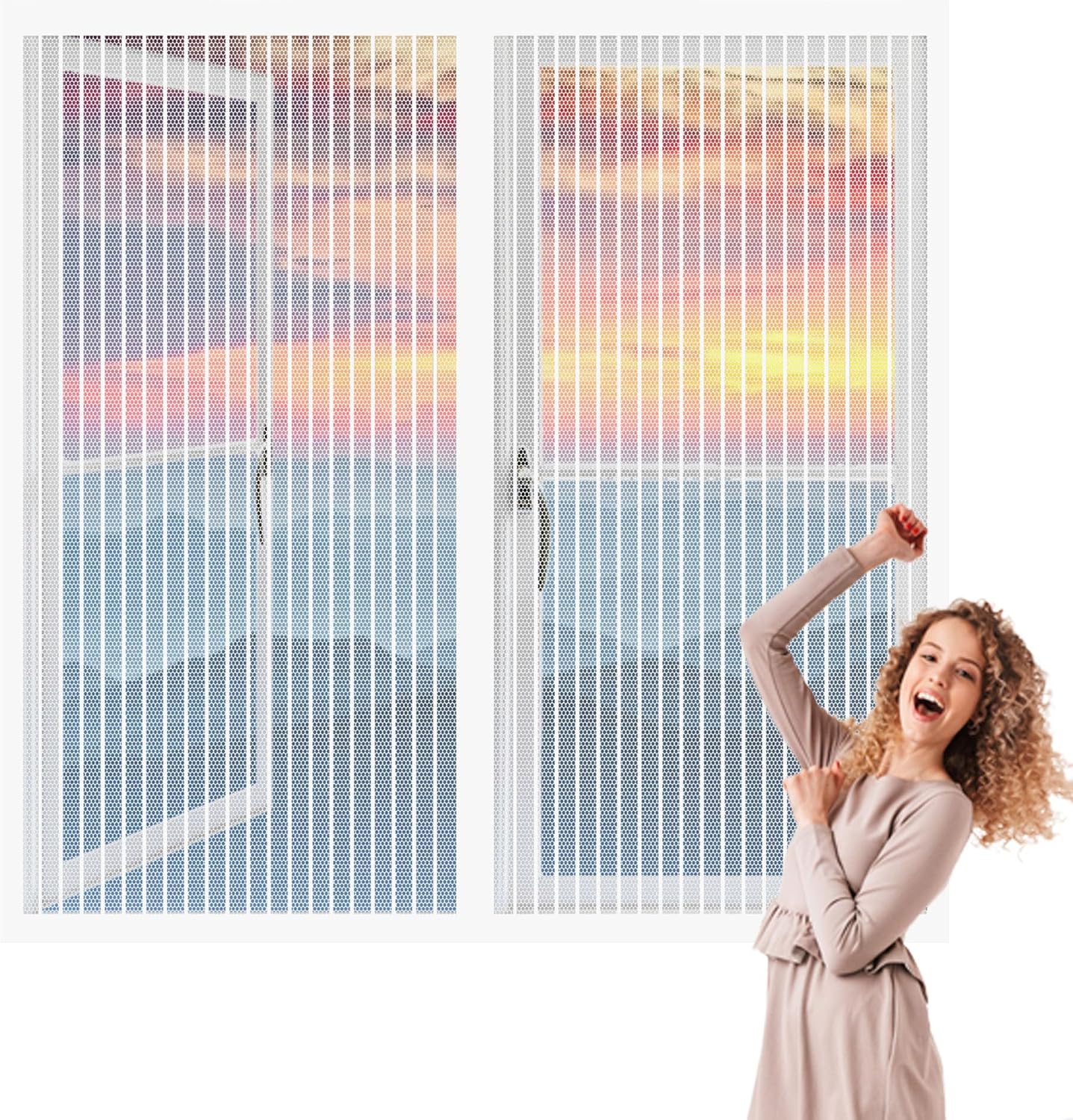  Mosquito Nets For Windows, 137 X 107 Cm, Automatic Anti-Mosquito Curtain, Powerful Magnets, Automatic Window Closure, Prevents Mosquitoes, White