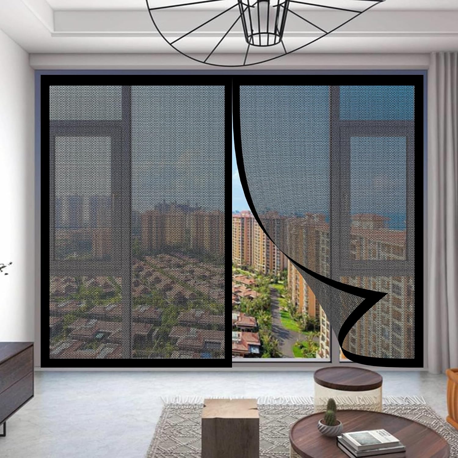  Magnetic Fly Screen Door Window 127 X 123 Cm Self-Adhesive Mosquito Net For Breathable Windows, Ultra Thin Mesh For Most Types Of Windows, Black