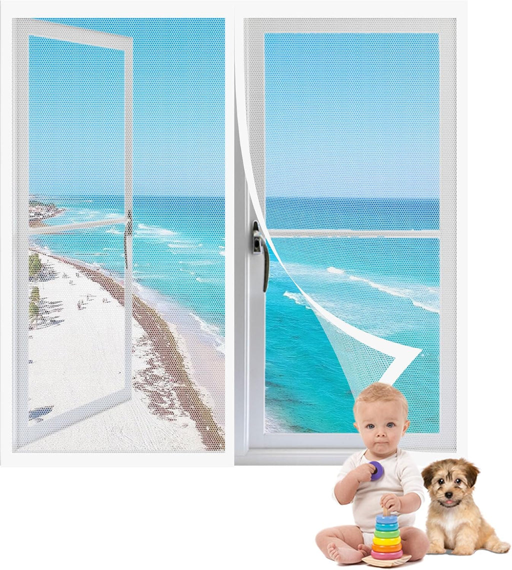  Window Mosquito Net 115 X 95 Cm With Magnets, Anti-Mosquito Magic Tape For Most Types Of Windows, White