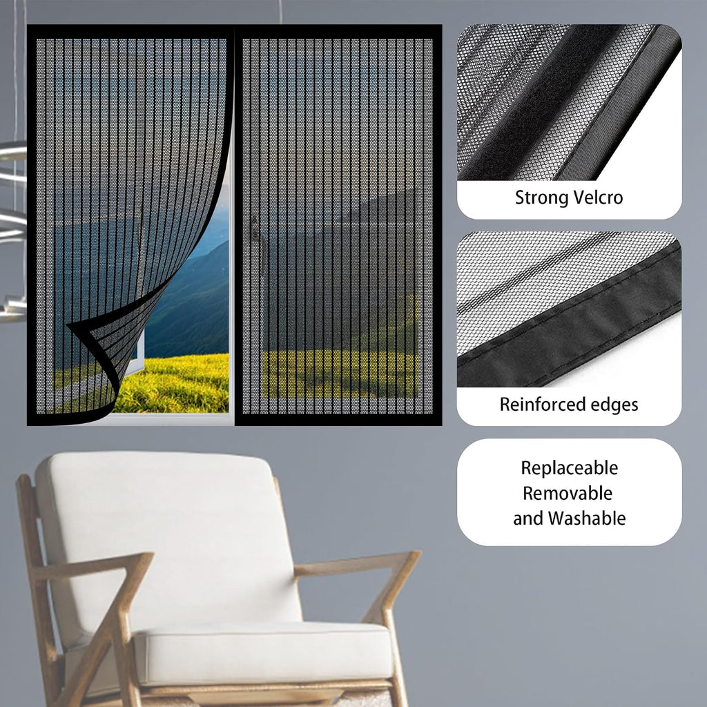  Magnetic Insect Screen Door Window Curtain 138 X 167 Cm Easy Installation For Living Room Window Black