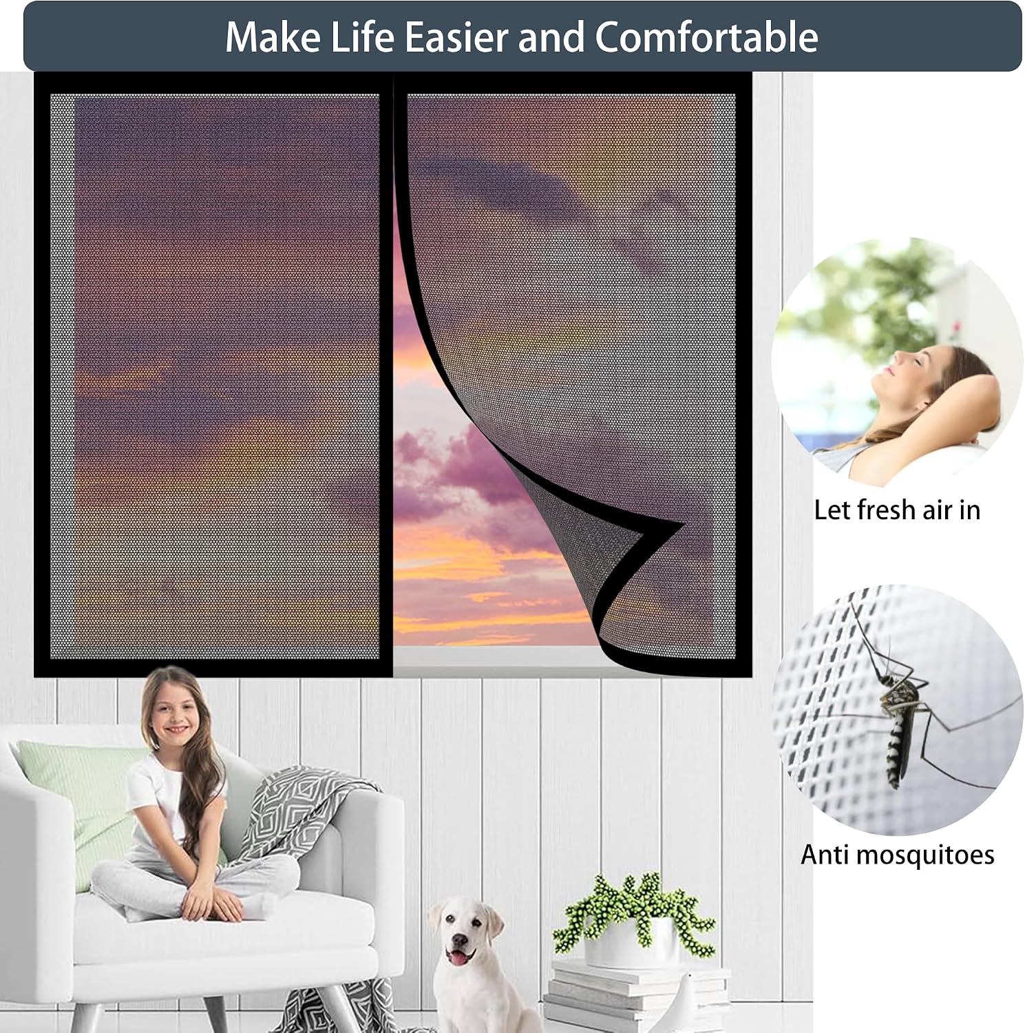  Magnetic Insect Screen Door Window 83 X 142 Cm Folding Insect Screen For Most Types Of Windows Or Doors, White