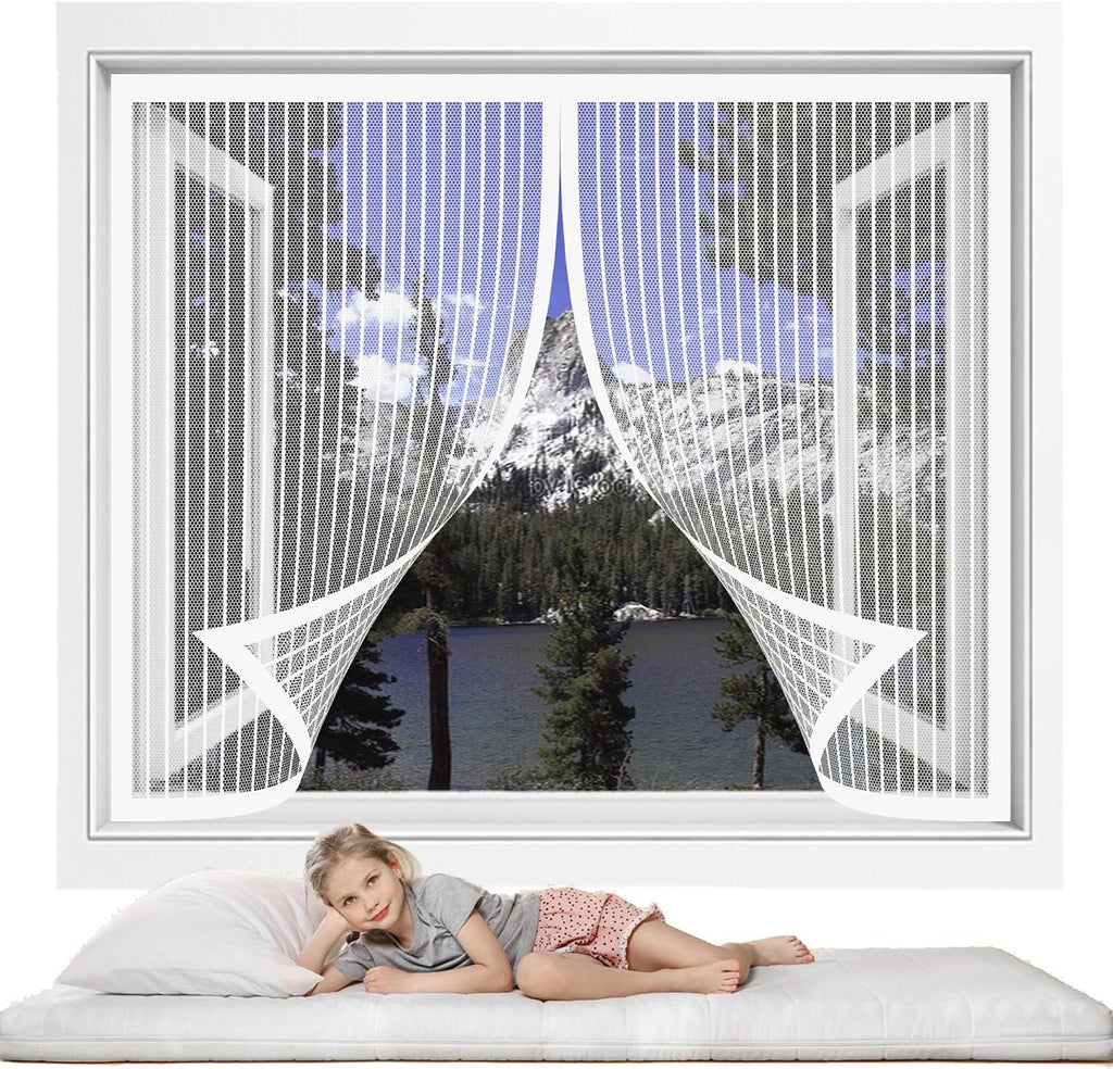  Magnetic Mosquito Net 132 X 103 Cm Automatic Roll-Up Without Drilling For All Types Of Windows, White
